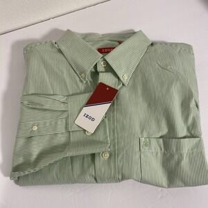 Izod Mens Sz XL Green Stripe‎ L/S Button Front 100% Oxford Cotton NET V1